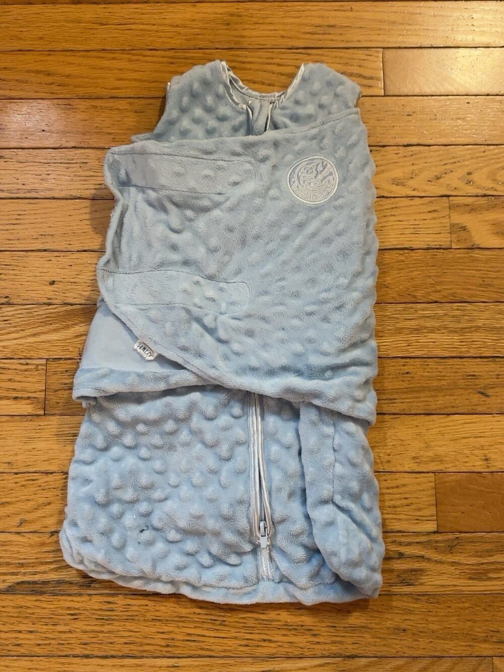 HALO SleepSack Swaddle Newborn 0-3M Blue Plush Minky Dot Wearable Blanket